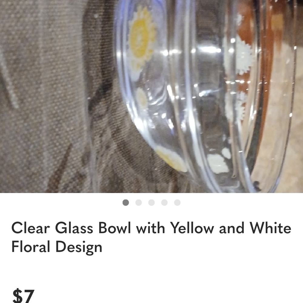 Clear Glass Bowl with Yellow and White Floral Design